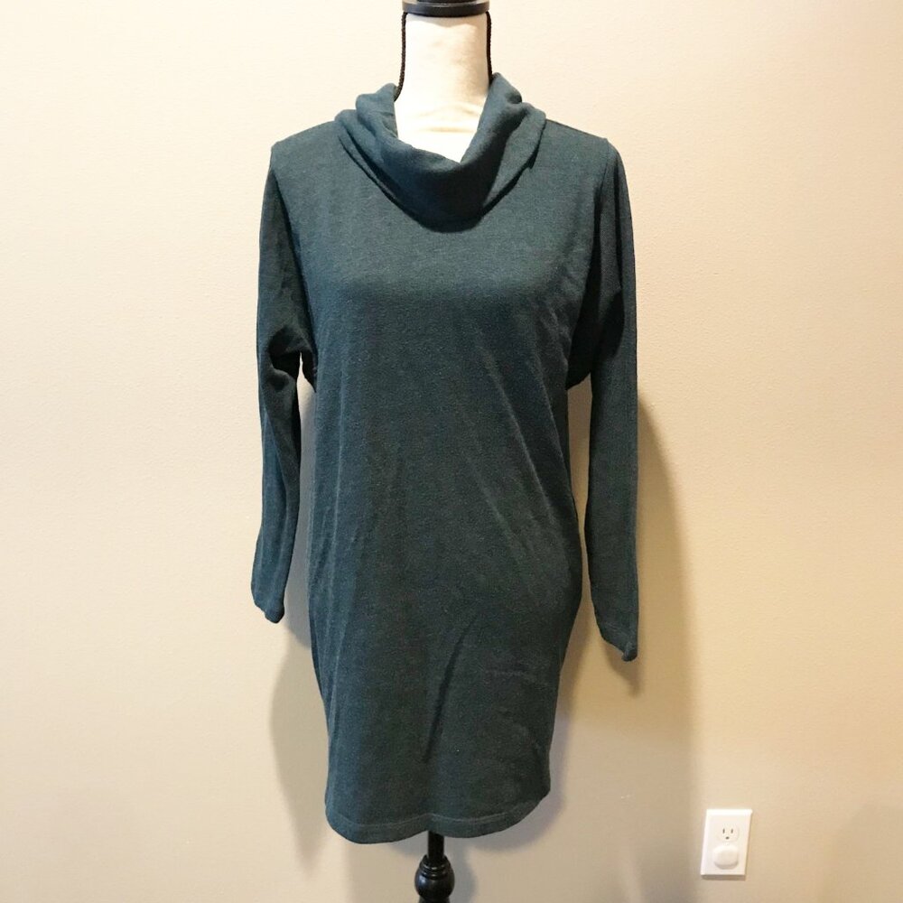 J. JILL Sweater Womens Medium Petite Pure Jill Green Cowl Neck Tunic Dress